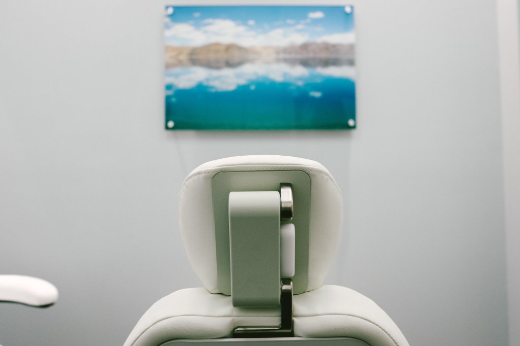 Dental chair in an exam room